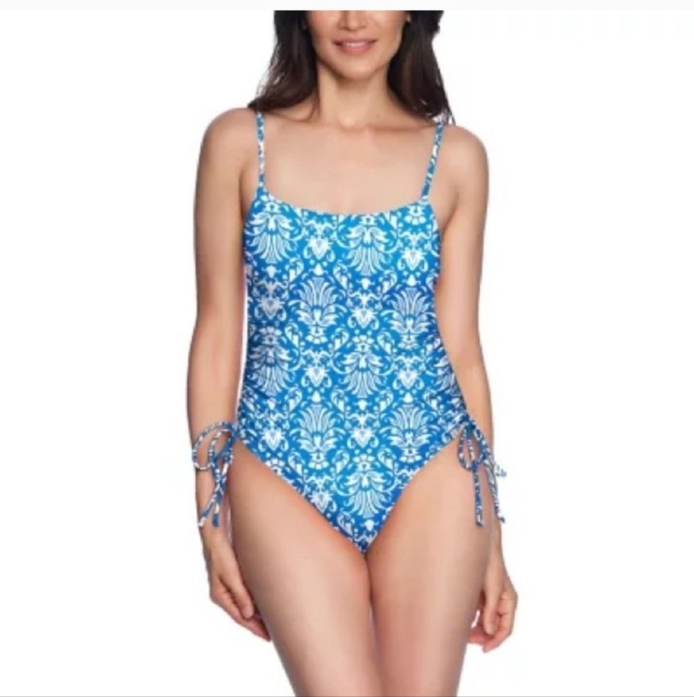 Loft Women's Shirred Side Tie Fully Lined One-Piece Swimsuit XS